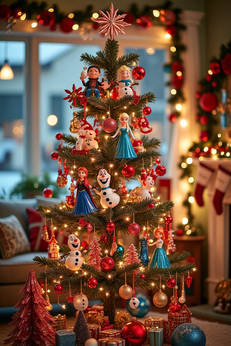 A festive Christmas tree,  featuring a Frozen-themed decor with some ornaments of Elsa,  Anna by Orked Orked on Tensor.Art