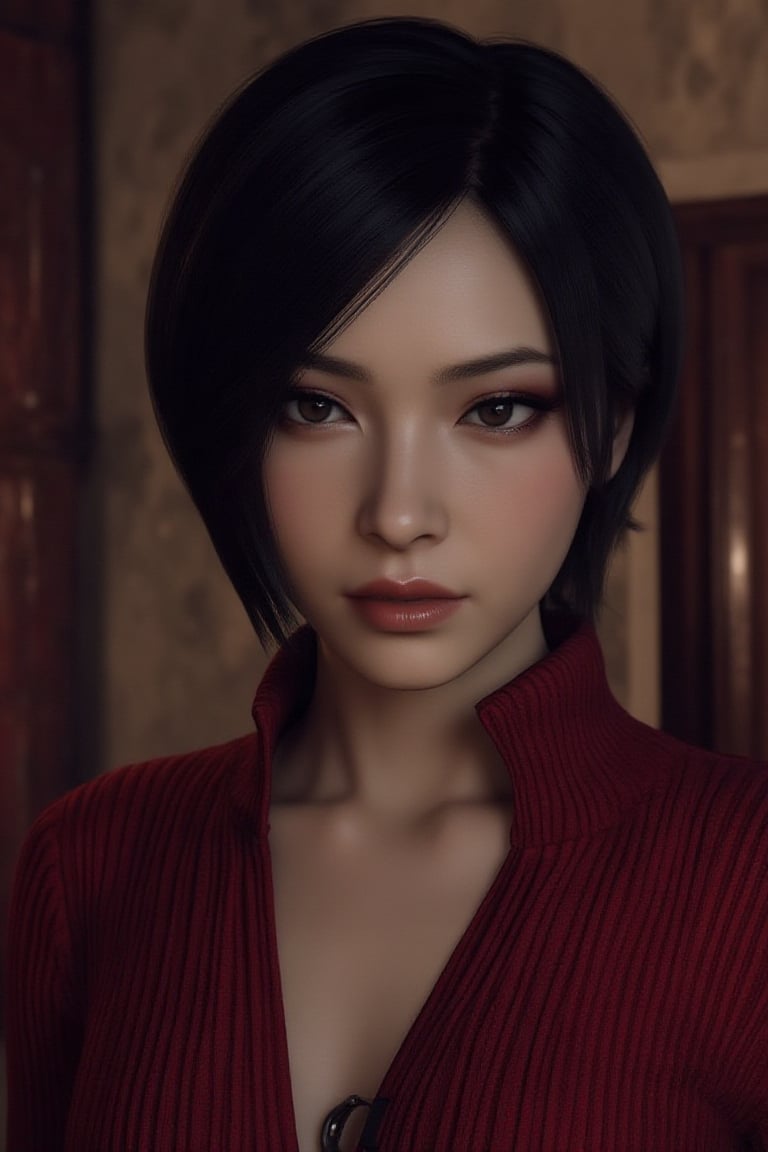 make a avatar Anime,3d render, ada wong from resident evil 4 remake,Ada wong,Short hair,Black hair