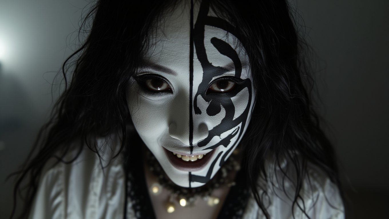 Pontianak Kuntilanak tribute woman yin yang mask.