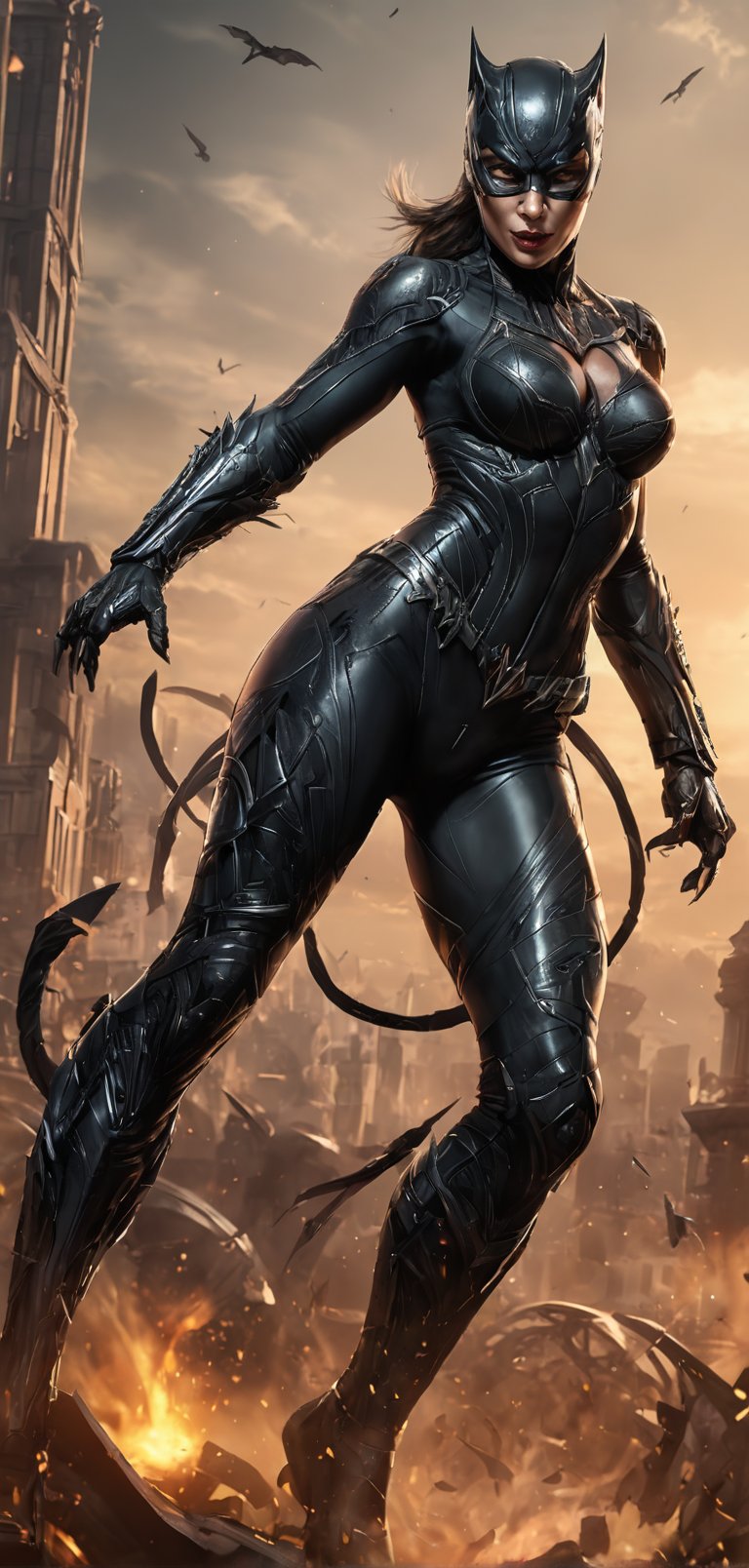 (extremely detailed 8k wallpaper), a medium full body photo of catwoman ,intricate, highly detailed, dramatic, in catwoman costume,screaming