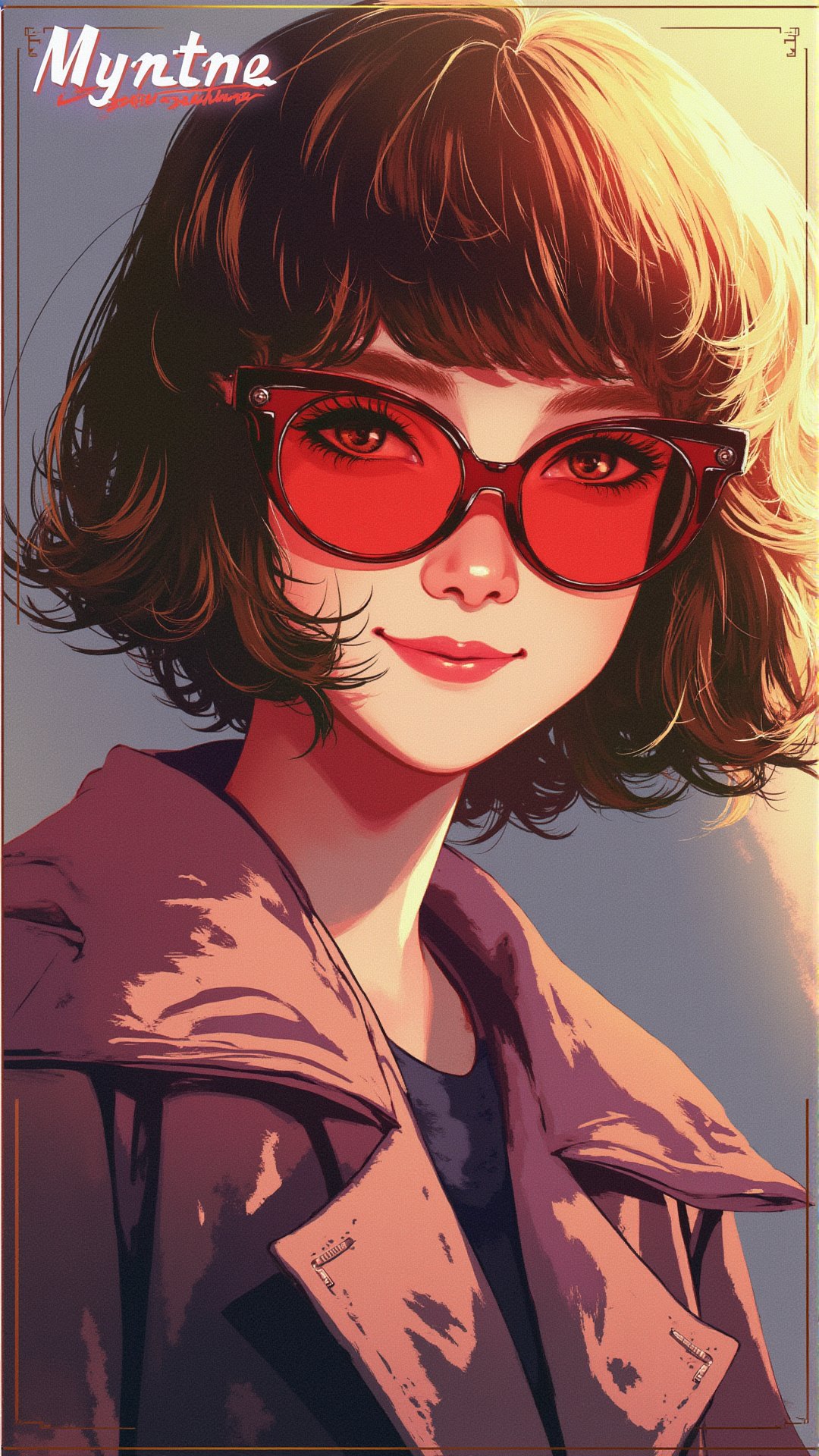 xrottx-retro-stryle,retro style,1girl, red glasses, smiling, realistic, 