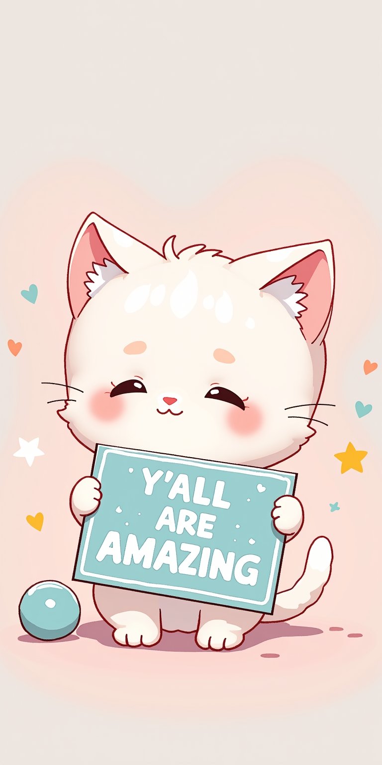 1cat,anime style,pastel colors,cute kitten,small kitten,baby kitten, pastel colours , (holding sign"Y'ALL ARE AMAZING"))