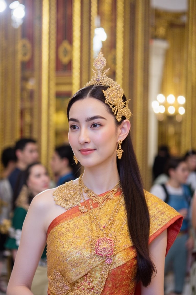 A young woman sits and worships in the Emerald Buddha Temple,  thaidressapi,  Sabai by MAWIN Ai.TH on Tensor.Art