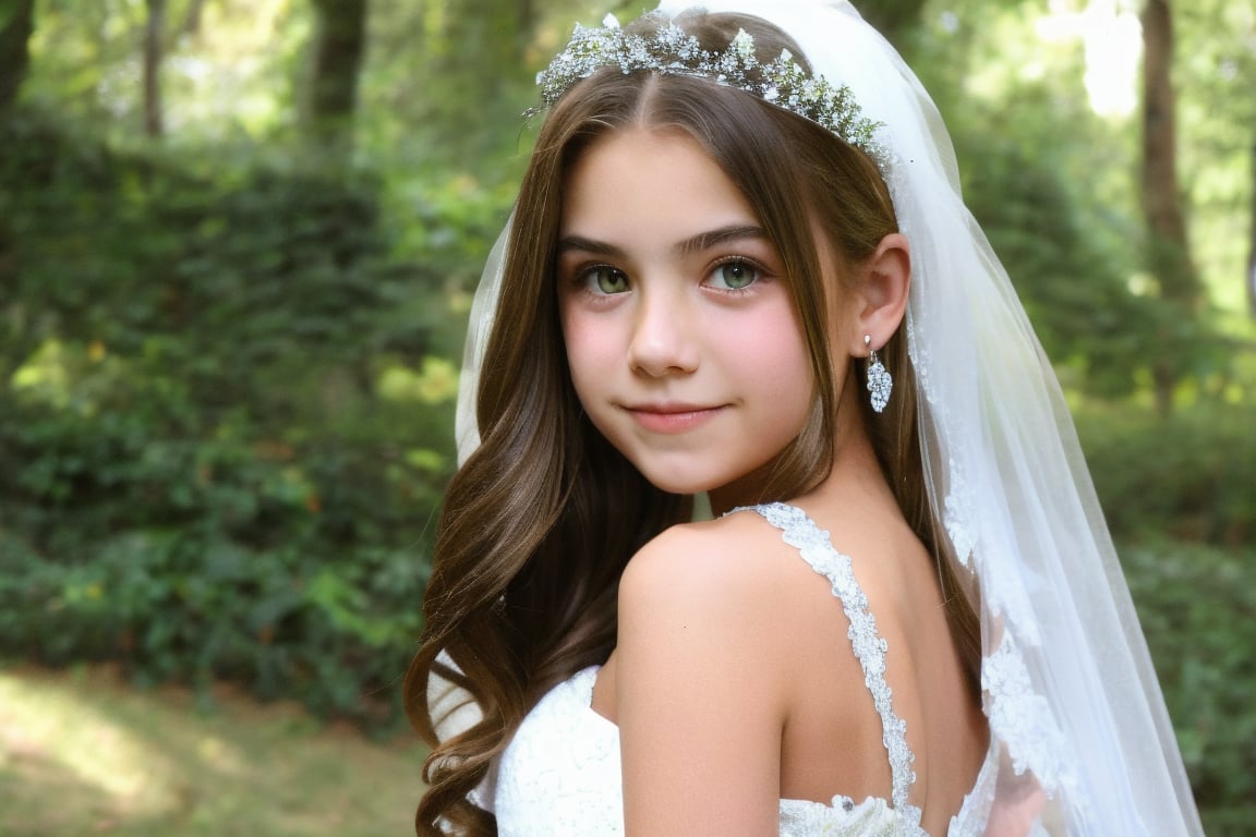 teenage girl, cute face, outdoor, upper body, wedding dress, wedding veil