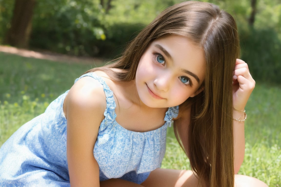 teenage girl, cute face, outdoor, sun dress, hair pin