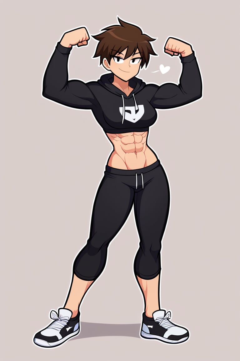  full body, beautiful, c4toony style,cartoonL, tomboy, Nyantcha style, abs, crop top hoodie, flexing, 