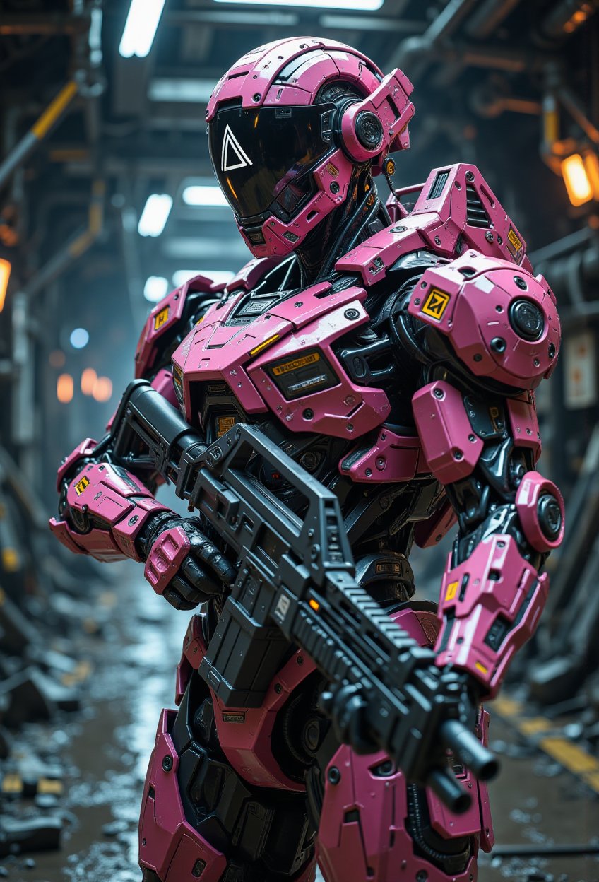In a dimly lit,  underground chamber,  a Mecha Bionic man by En. Fa 3 on Tensor.Art