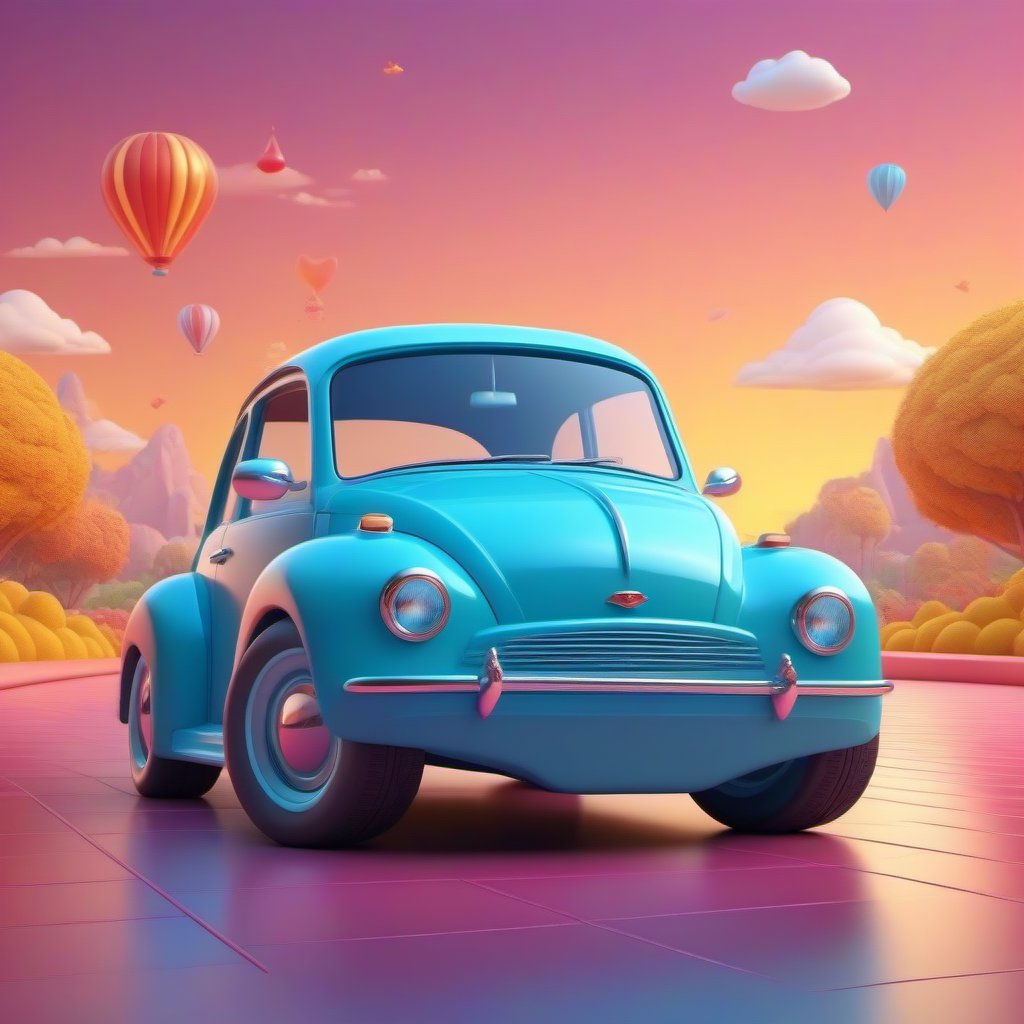 cartoon car, related scenery, single color background, bursting with positive energy, laughing, Funny, Telling jokes, full body, 8k, 2000s (style), Photo, 3d render, (best quality, masterpiece, ultra-detailed, 8K), hyper-detailed, detailed, photo, highly detailed, colorful, 3d toon style, perfect body and head ratio, beautifully shaped lips, Soft lighting highlights, scenery and character size perfect ratio, full body, more detail XL,cute cartoon