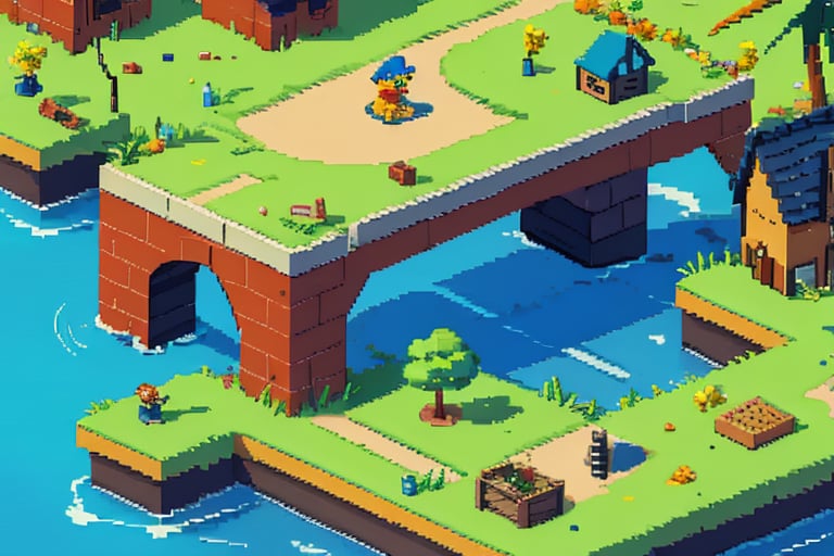 a pixel isometric game in which a microdinosaur runs along a narrow bridge or blade of grass