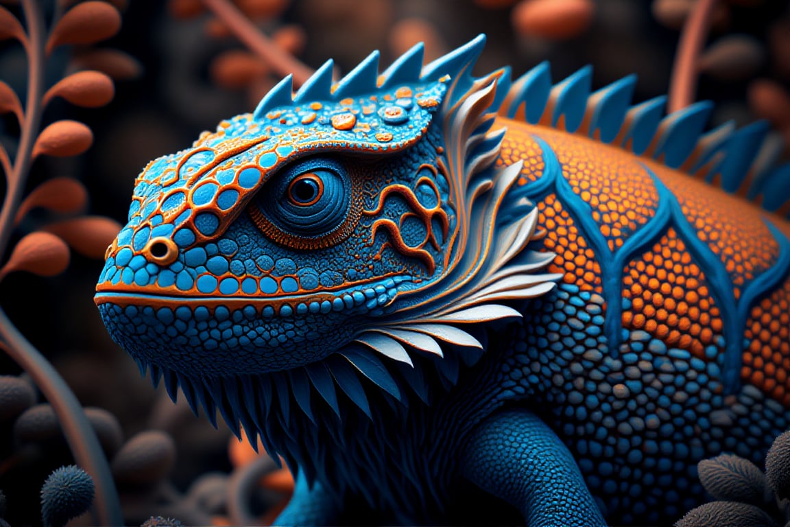 Intricate fantasy animal chameleon   detail, award winnig photography, intricate details, 8k, кфштищц colors ,Intricate ,Add more detail,perfect light,