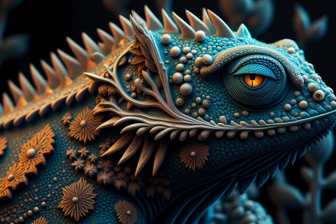 Intricate fantasy animal chameleon   detail, award winnig photography, intricate details, 8k, кфштищц colors ,Intricate ,Add more detail,perfect light,