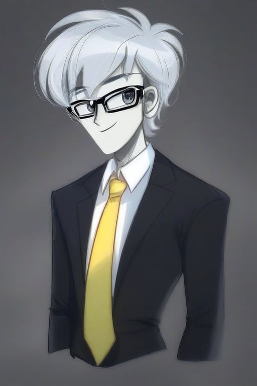 Andrei Stoica cosplay as eqg Trenderhoof with black suit white shirt and black yellow necktie glasses gray eyes by user_77...