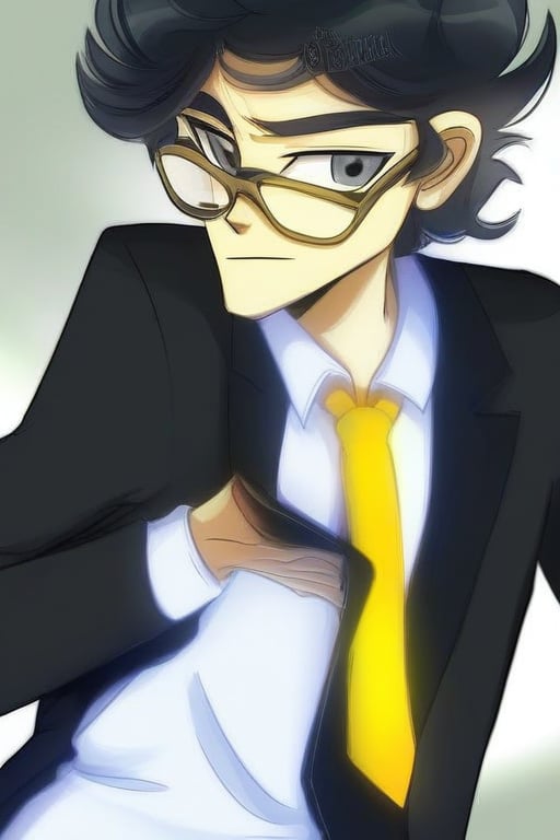 Andrei Stoica cosplay as eqg Upper crust with black suit white shirt and black yellow necktie glasses gray eyes by user_77...
