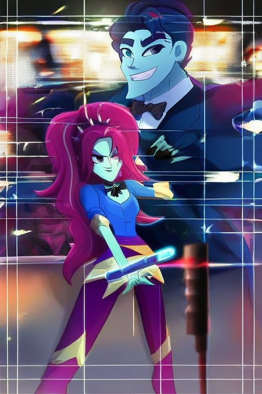 Romania hetalia modeled after eqg aria dazzle with midnight blue suit midnight blue shirt and black bowtie with a tce lase...