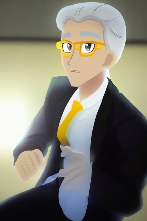 Andrei Stoica cosplay as eqg Upper crust with black suit white shirt and black yellow necktie glasses gray eyes by user_77...