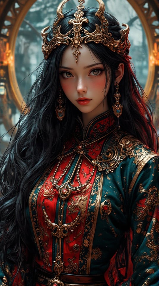 A striking depiction of Khun Aguero Agnes' sister from Tower of God, (wearing an elegant and intricate outfit that highlights her royal status, with long flowing hair that adds to her grace), (her expression mysterious yet confident, hinting at her complex backstory), (the backdrop featuring elements of the Tower, with subtle magical motifs), (vibrant colors and intricate details showcasing her unique design and essence), (masterpiece, 8K High Resolution), (Ultra High Resolution 3840 x 2160), (Ultimate Subjective), (12K Ultra High Resolution Wallpaper 8K).