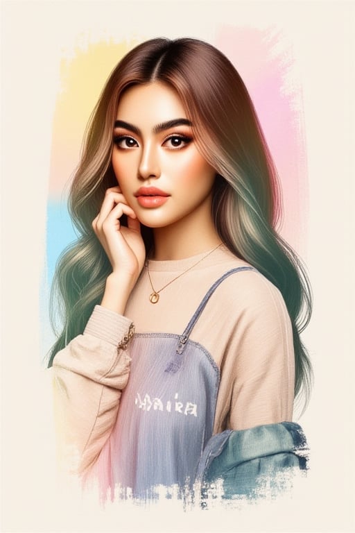 Minimalist painterly illustration of a stunning yaya, wearing casual modern clothing, on her top is written "YAYA" with underneath the text "MINIMALIST REALISTIC ILLUSTRATIONS", highly detailed, crisp linework, colorful, single gradient colored background