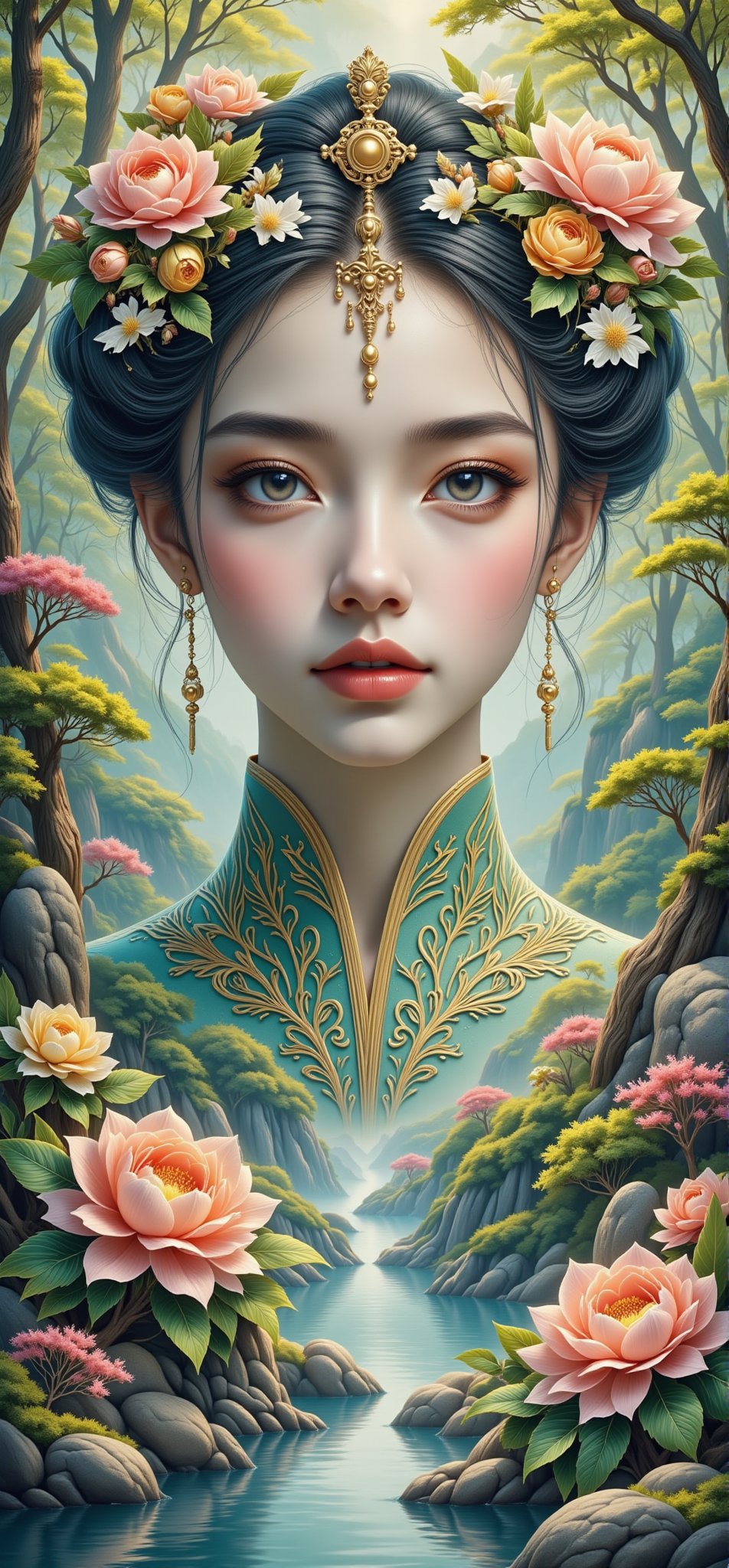 A serene spring morning unfolds as a majestic figure emerges from a tapestry of vibrant forest hues. Soft focus envelops t...