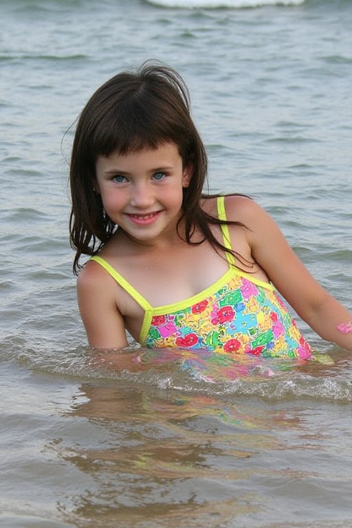 Jessica,  1girl,  9 years old. Jessica swimming at the beach by Gengis Kan on Tensor.Art
