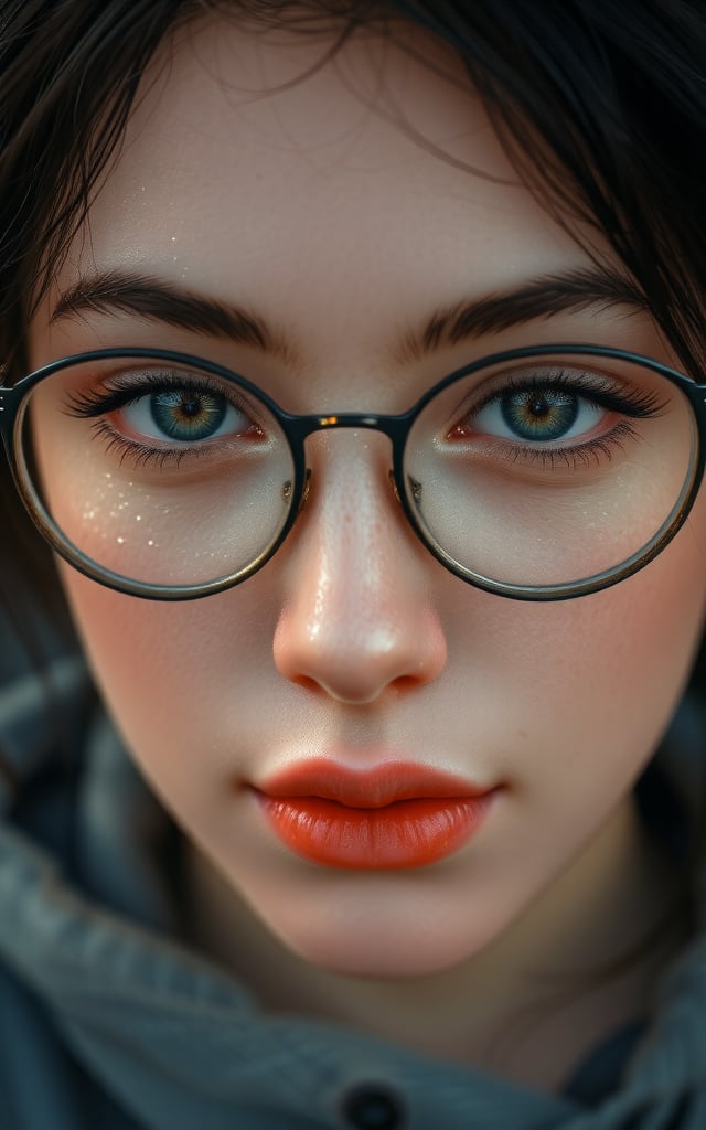 hyperrealistic digital painting by Jeremiah Ketner and Charlie Bowater and Stanley Artgerm and Thomas Saliot and J. Scott Campbell, shallow depth of field, bokeh, incredibly detailed, real, lifelike face, realistic anime, glasses,Enhanced all