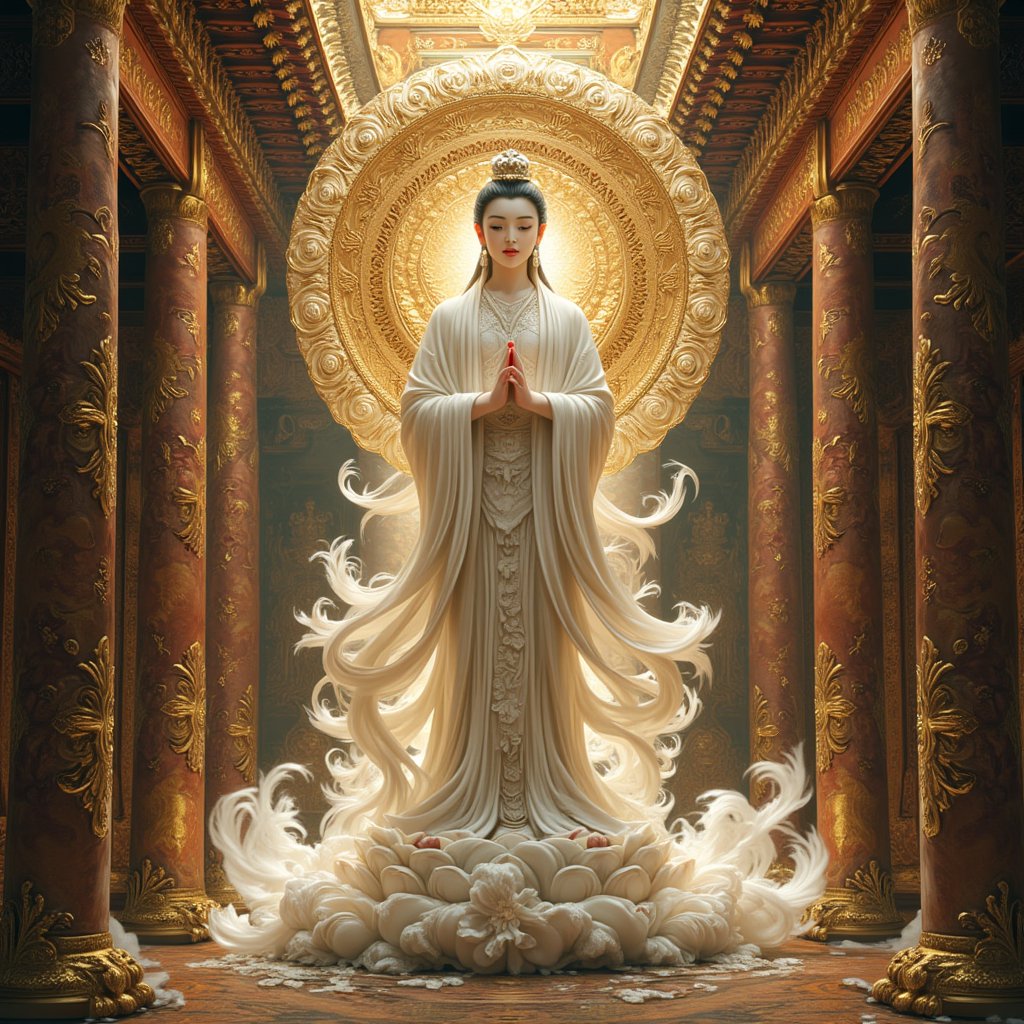 Maybe there are resentful thieves around, each wielding a knife to cause harm
Thinking of the power of Avalokitesvara brings forth lovingkindness
Or you may suffer hardships from the king, and you are about to die when you are about to be executed.
The power of reciting the Guanyin, the knife is broken every time
Or the shackles of imprisonment, the hands and feet being restrained
Meditate on the power of Guanyin to feel relieved and liberated
Curse all the poisons, those who wish to harm the body
The power of reciting Guanyin still belongs to oneself
Or encounter evil Rakshasa, poisonous dragon, ghosts, etc.
When I recite the power of Guanyin, I dare not harm him.
If evil beasts surround you, their sharp teeth and claws are terrifying