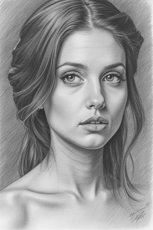 woman, long hair, lovely eyes, puffy lips, indoors, shadows, portrait, pencil drawing