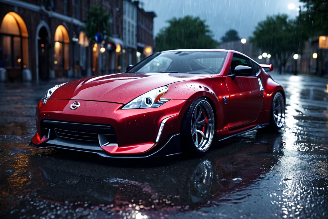 Nissan Fairlady Z, midnight, rain, 8k, 4k, detailed, attractive, beautiful, impressive, photorealistic, realistic, cinematic composition, volumetric lighting, high-resolution, vivid, detailed, stunning, professional, lifelike, crisp, flawless, DSLR, 4k, 8k, 16k, 1024, 2048, 4096, detailed, sharp, best quality, high quality, highres, absurdres, maximum detail, hard rim lighting photography, hyper realism, high detail, 8k, HDR, UHD