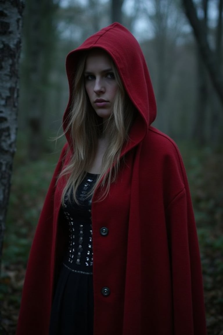 woman, red riding hood, wood, night,venetia