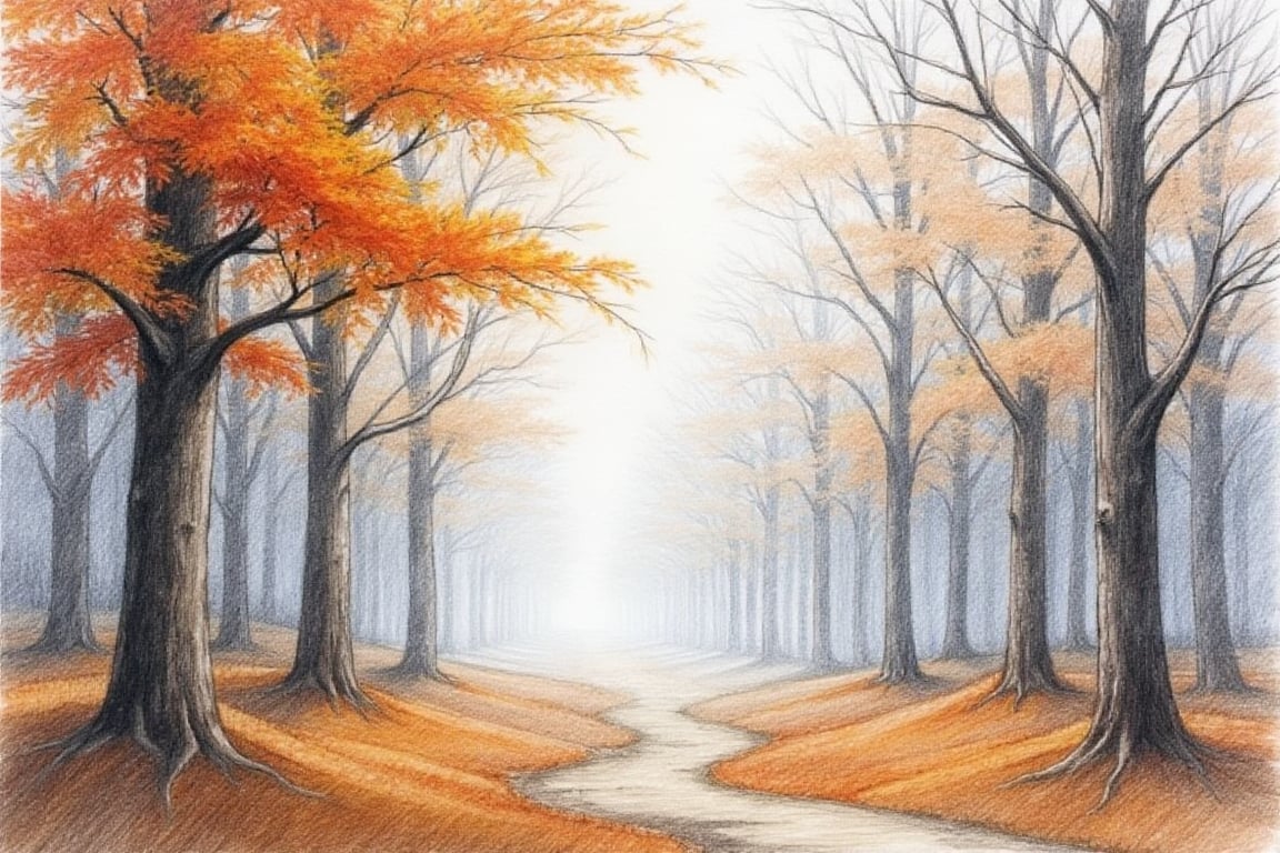 forest, autumn, pencil drawing