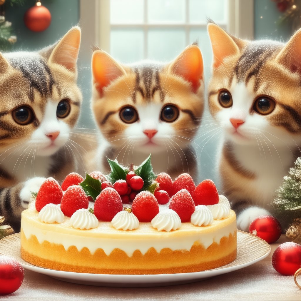 nekomimi. A family of cats is looking at a Festive Desserts. by NEKOMIMI ฅ(^•ᆺ•^)ฅ on Tensor.Art