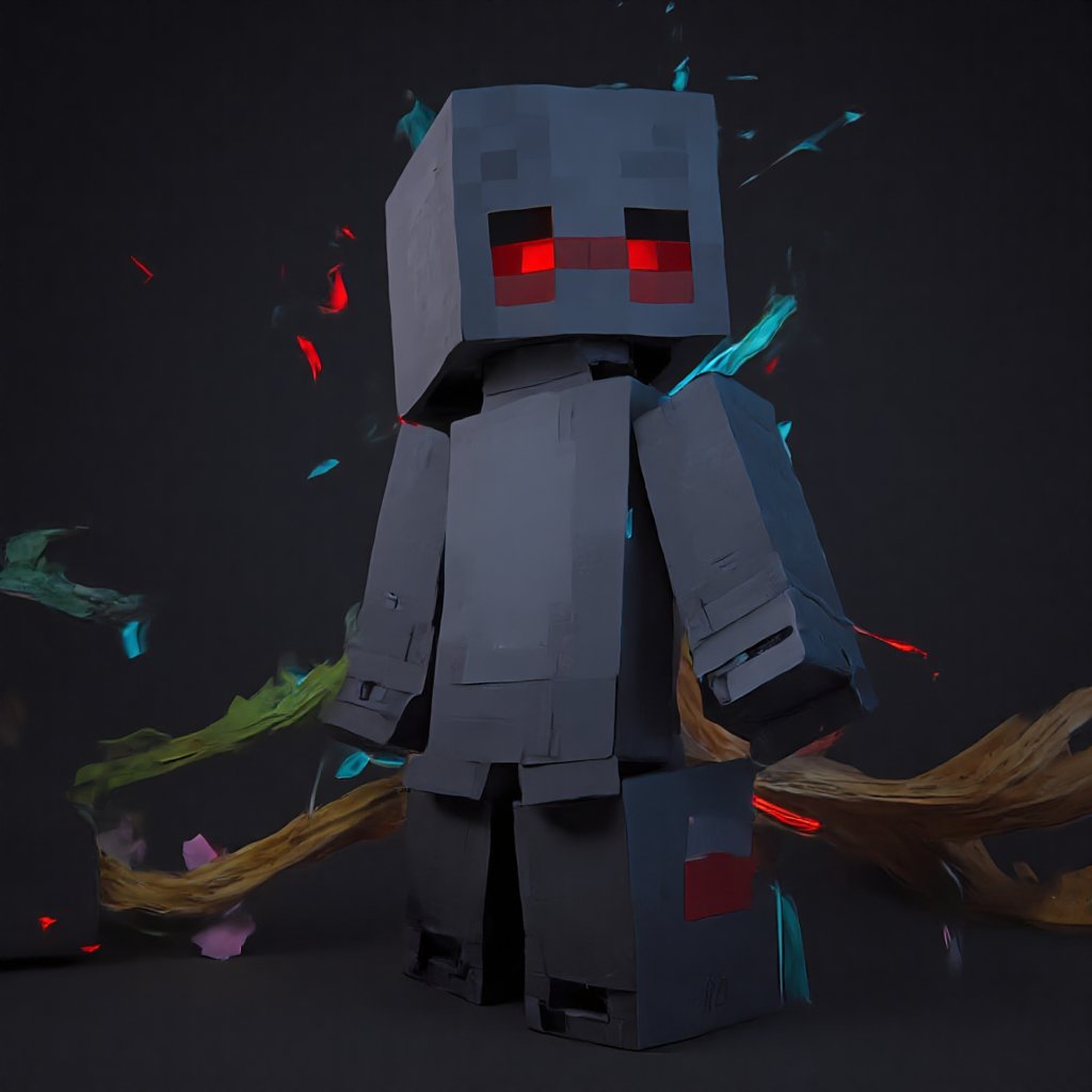 Create minecraft creepy pasta legend character null in blocky style.in dark theme.