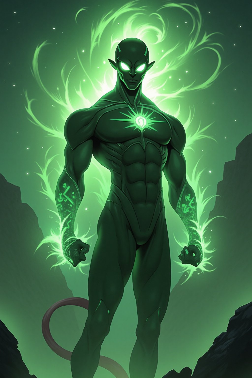 Alien hero,  gemstone emerald magic power,  tall by user_778227213651829182 on Tensor.Art