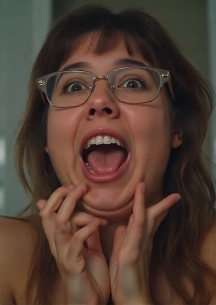 WOMAN, NERDY GLASSES, SCREAMING, TONGUE OUT, 