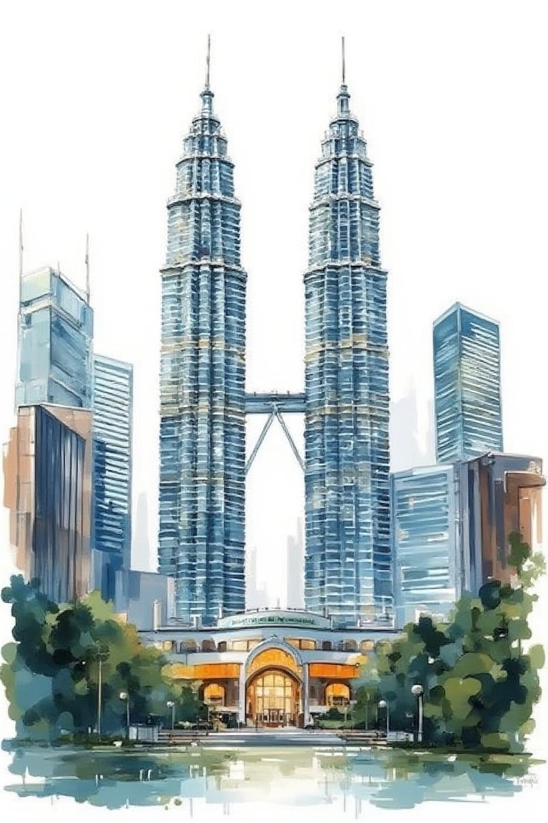 Kuala lumpur twin tower,Watercolor architecture