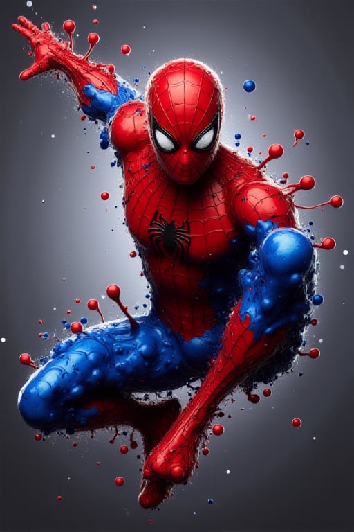 spiderman,  iconic red and blue suit, heroic spider pose