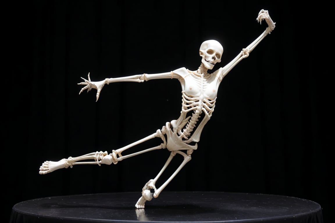 A skeleton dancing comically with a girl, halloween