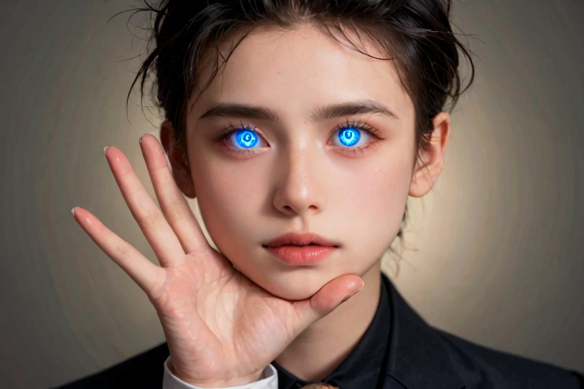 A mesmerizing close-up shot of a skilled magician's hands, fingers deftly weaving intricate patterns as he gazes intensely into the eyes of a wide-eyed, entranced young girl. Soft, golden lighting casts a warm glow on their faces, while the background fades to subtle focus. The girl's pose is relaxed, yet her gaze remains fixed on the magician's hypnotic stare.