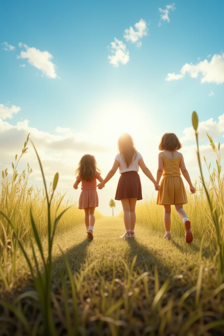 Girls in playful attire,  their giggles and whispers filling the air,  step into a warm glow of sunlight by ST.macha on Te...