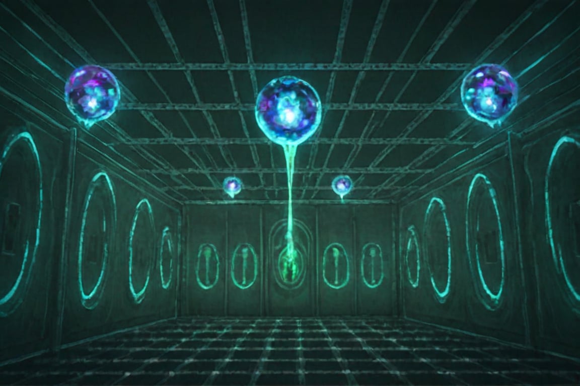 An extraterrestrial's lair: A dimly lit,  eerie room with an otherworldly ambiance. The walls are a deep,  metallic grey b...