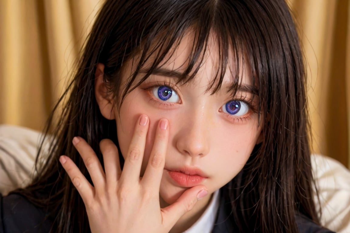 A close-up shot of a mystifying magician's hands, fingers weaving intricate patterns as he mesmerizes a wide-eyed young girl sitting across from him. Soft, golden lighting illuminates their faces, with the magician's eyes locked intensely on hers. The girl's long hair falls like a curtain around her face, framing her hypnotic trance-like expression.