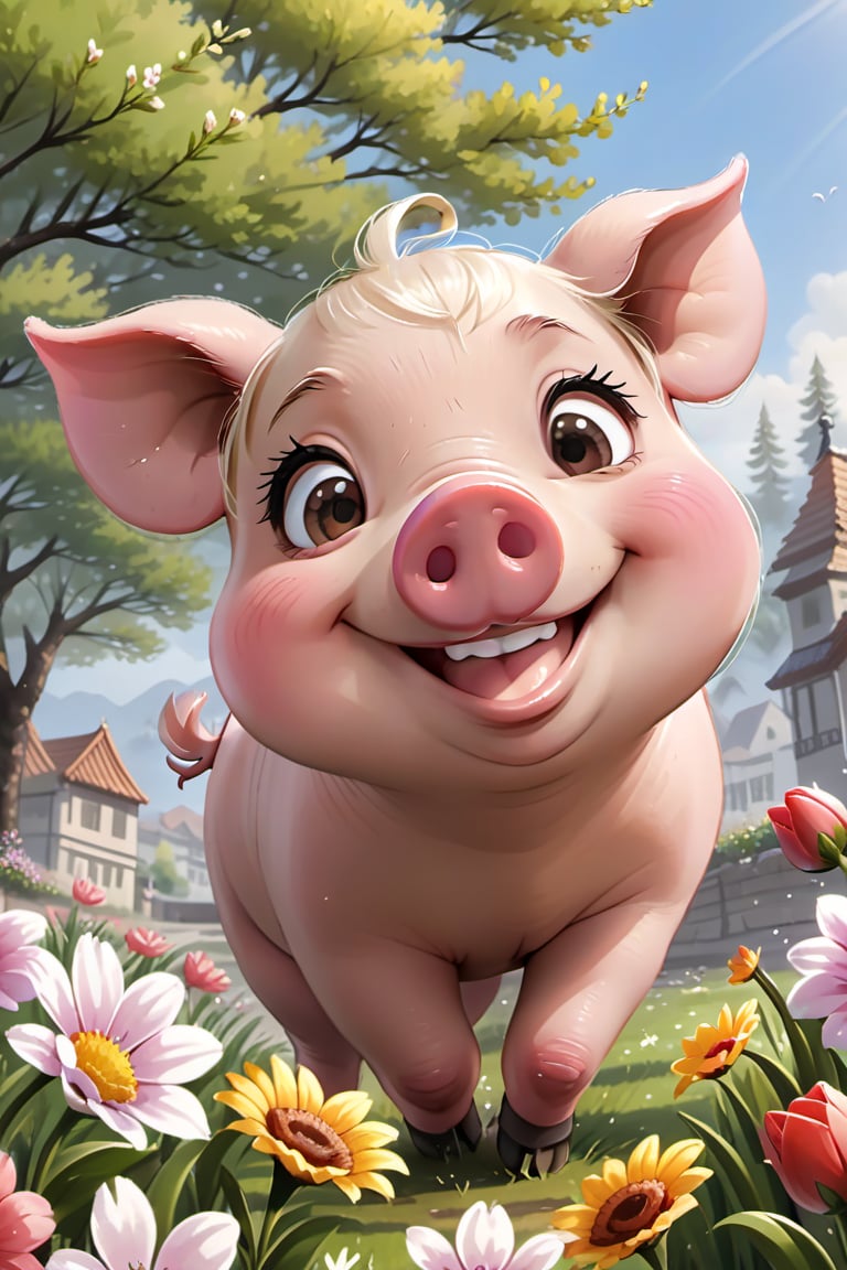 
 smiling pig 
enjoying springtime flowers, (((masterpiece))),(best quality)