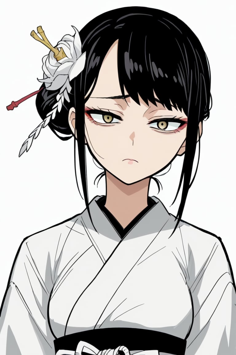 score_9, score_8_up, score_7, source_anime, anime screencap, BREAK,
 1girl, Ginnojomorifuyu Kezokaku, black hair, white kimono, hair flower, single bun,


, ((white background, blank background)):1.3,
,