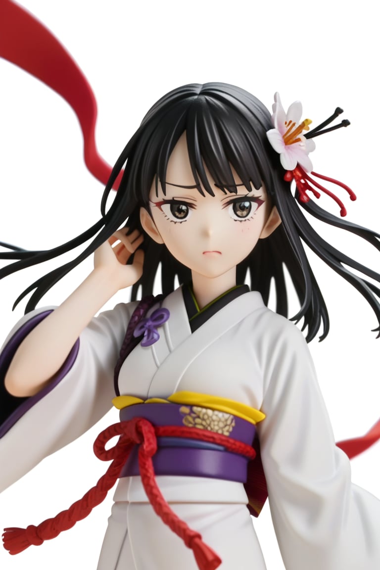 score_9, score_8_up, score_7, source_anime, anime screencap, BREAK,
 1girl, Ginnojomorifuyu Kezokaku, black hair, white kimono, hair flower, 

, ((white background, blank background)):1.3,
,