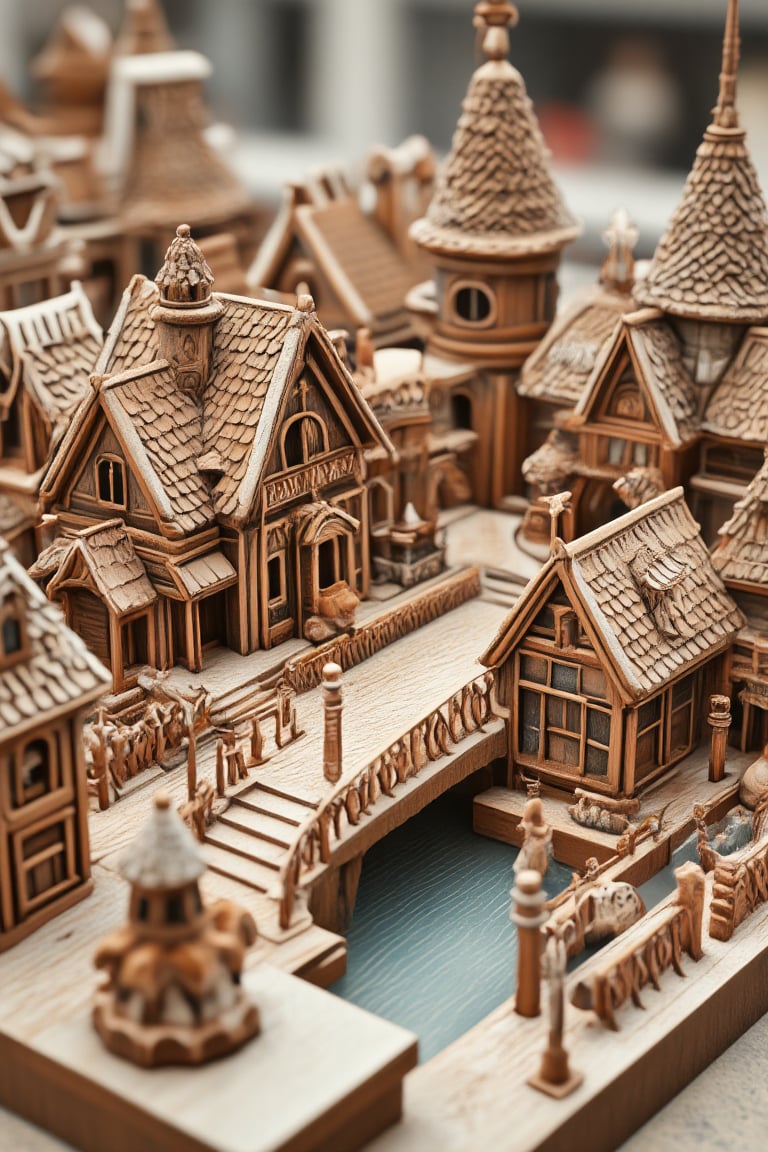 Masterpiece, Top Quality, High Resolution,Miniature Miniature model of A city built entirely of gingerbread and candy, with lollipop lampposts and candy cane railings, detailed model toys with a sense of reality, beautiful art UHD 8K, ultra-detailed miniature models,Whimsy Delight,WoodCraft