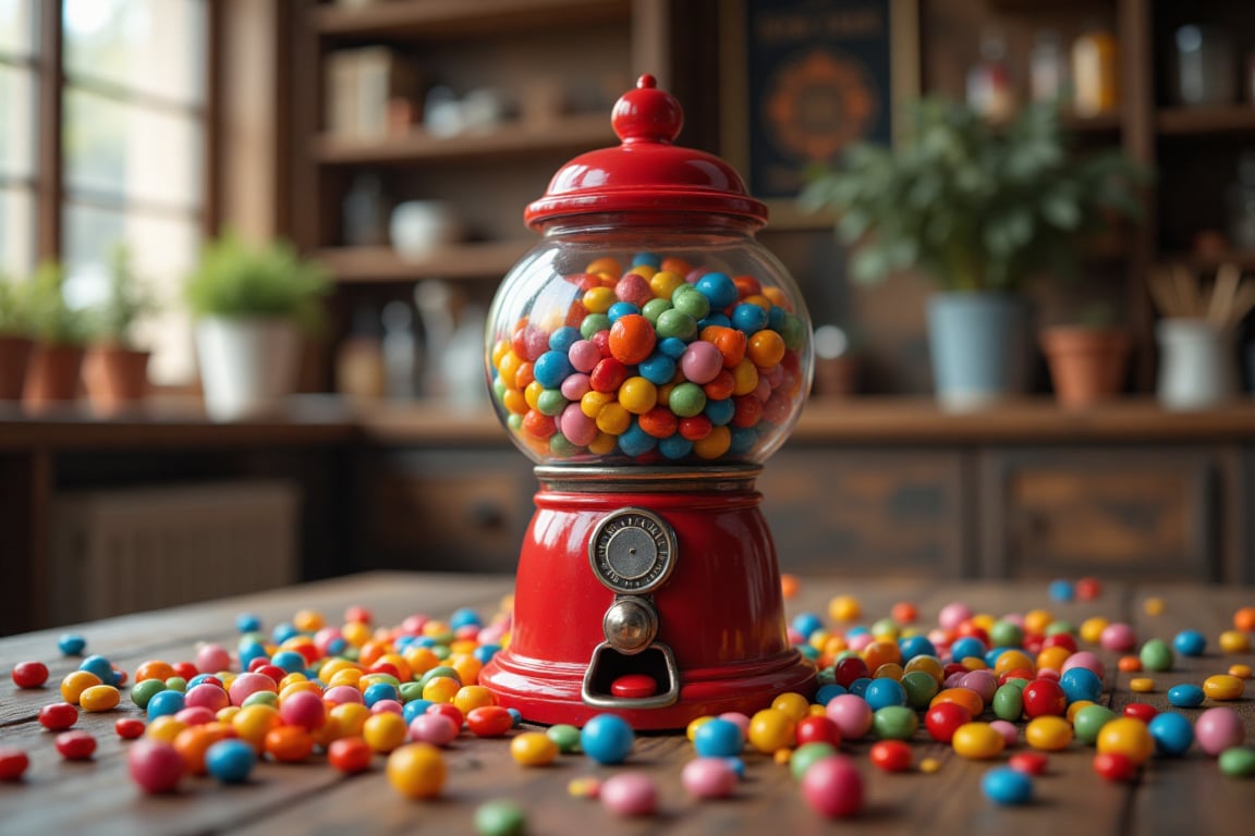 A gumball machine full of colorful and vibrant candy,FluxBoost,aidmafluxpro1.1