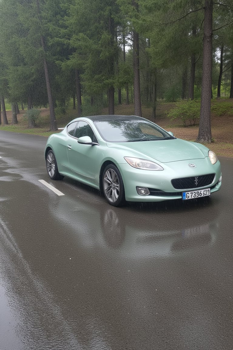 a car in the rain