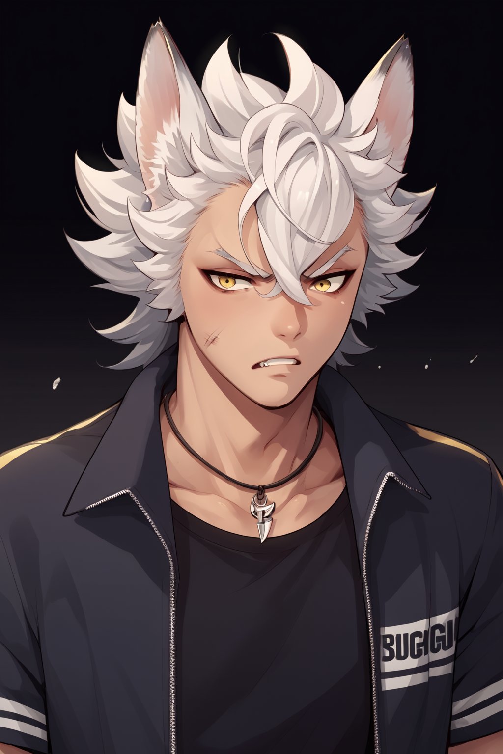 score_9,score_8_up,score_7_up,score_6_up,score_5_up,score_4_up,source_anime,BREAK,jack howl,wolf ears, wolf tail,spiked hair,yellow eyes,white hair,necklace, hot guy, perfect face
