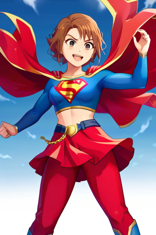 Nishijima Kai, with his confident and charismatic demeanor, brings a unique twist to the classic Supergirl costume. The vibrant blue top, emblazoned with the bold red and yellow 'S' emblem, contrasts against his strong frame and adds an unexpected touch of flair. His short, stylishly spiked hair adds a playful edge, while the red cape flows behind him, adding movement and a heroic aura. The red skirt is replaced with red pants to suit his style, and the knee-high red boots ground the look, giving him an athletic, powerful presence.

With his usual charming smile and fearless stance, Kai embodies the heroic essence of Supergirl while adding his own confidence and flair to the role. The costume emphasizes his strength and optimism, making him look every bit the part of a protector. This transformation highlights his determination and charisma, showing that he’s ready to tackle challenges head-on, blending strength and charm to inspire those around him.