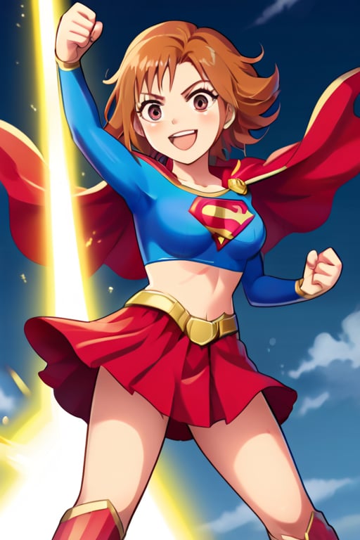 Nishijima Kai, with his confident and charismatic demeanor, brings a unique twist to the classic Supergirl costume. The vibrant blue top, emblazoned with the bold red and yellow 'S' emblem, contrasts against his strong frame and adds an unexpected touch of flair. His short, stylishly spiked hair adds a playful edge, while the red cape flows behind him, adding movement and a heroic aura. The red skirt is replaced with red pants to suit his style, and the knee-high red boots ground the look, giving him an athletic, powerful presence.

With his usual charming smile and fearless stance, Kai embodies the heroic essence of Supergirl while adding his own confidence and flair to the role. The costume emphasizes his strength and optimism, making him look every bit the part of a protector. This transformation highlights his determination and charisma, showing that he’s ready to tackle challenges head-on, blending strength and charm to inspire those around him.