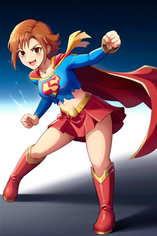 Nishijima Kai, with his confident and charismatic demeanor, brings a unique twist to the classic Supergirl costume. The vibrant blue top, emblazoned with the bold red and yellow 'S' emblem, contrasts against his strong frame and adds an unexpected touch of flair. His short, stylishly spiked hair adds a playful edge, while the red cape flows behind him, adding movement and a heroic aura. The red skirt is replaced with red pants to suit his style, and the knee-high red boots ground the look, giving him an athletic, powerful presence.

With his usual charming smile and fearless stance, Kai embodies the heroic essence of Supergirl while adding his own confidence and flair to the role. The costume emphasizes his strength and optimism, making him look every bit the part of a protector. This transformation highlights his determination and charisma, showing that he’s ready to tackle challenges head-on, blending strength and charm to inspire those around him.